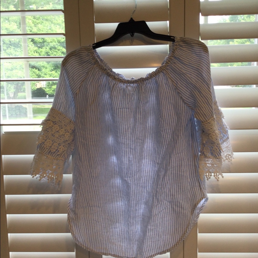 Linen lace sleeve tunic top Saks
